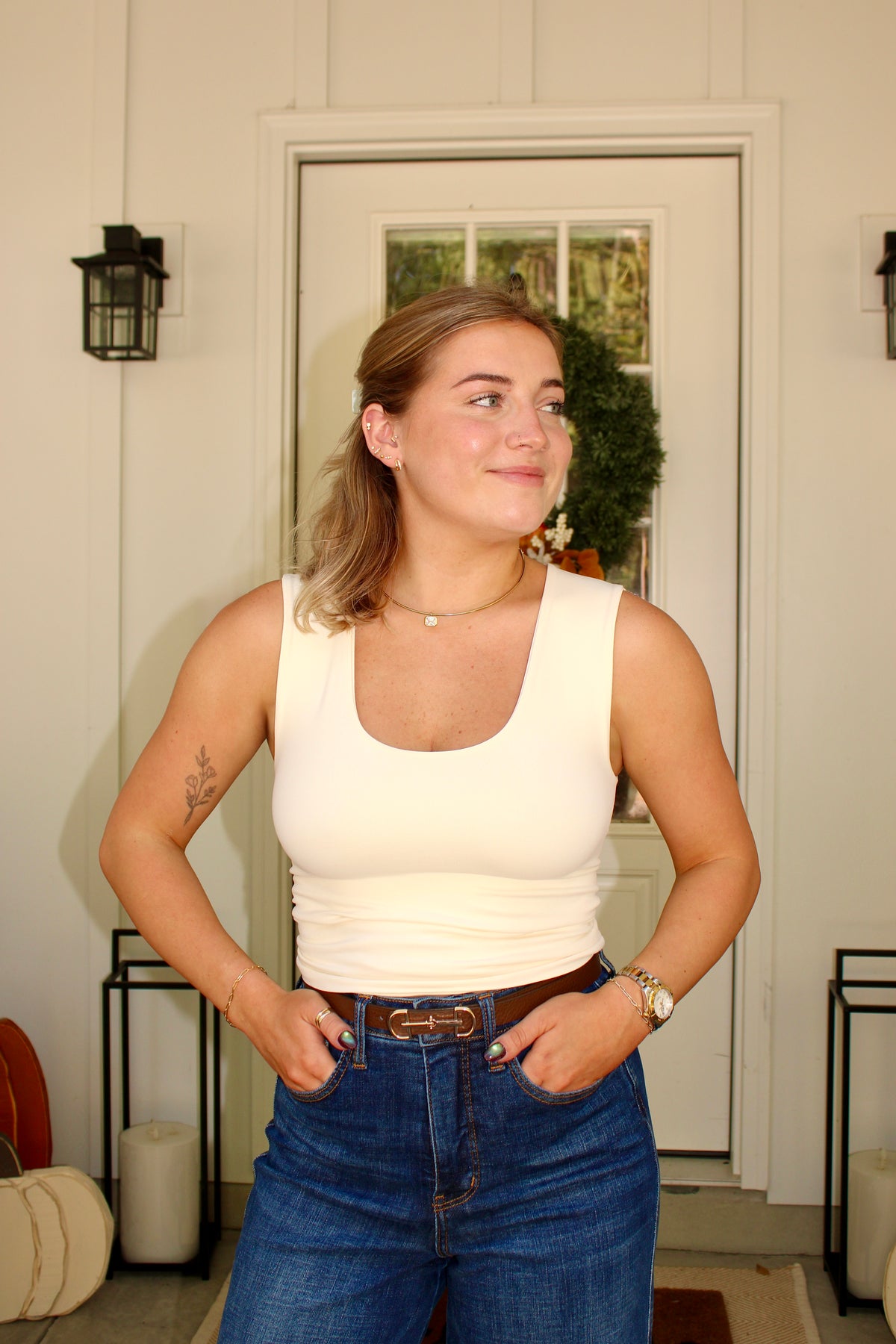Seamless Layered Top: Cream
