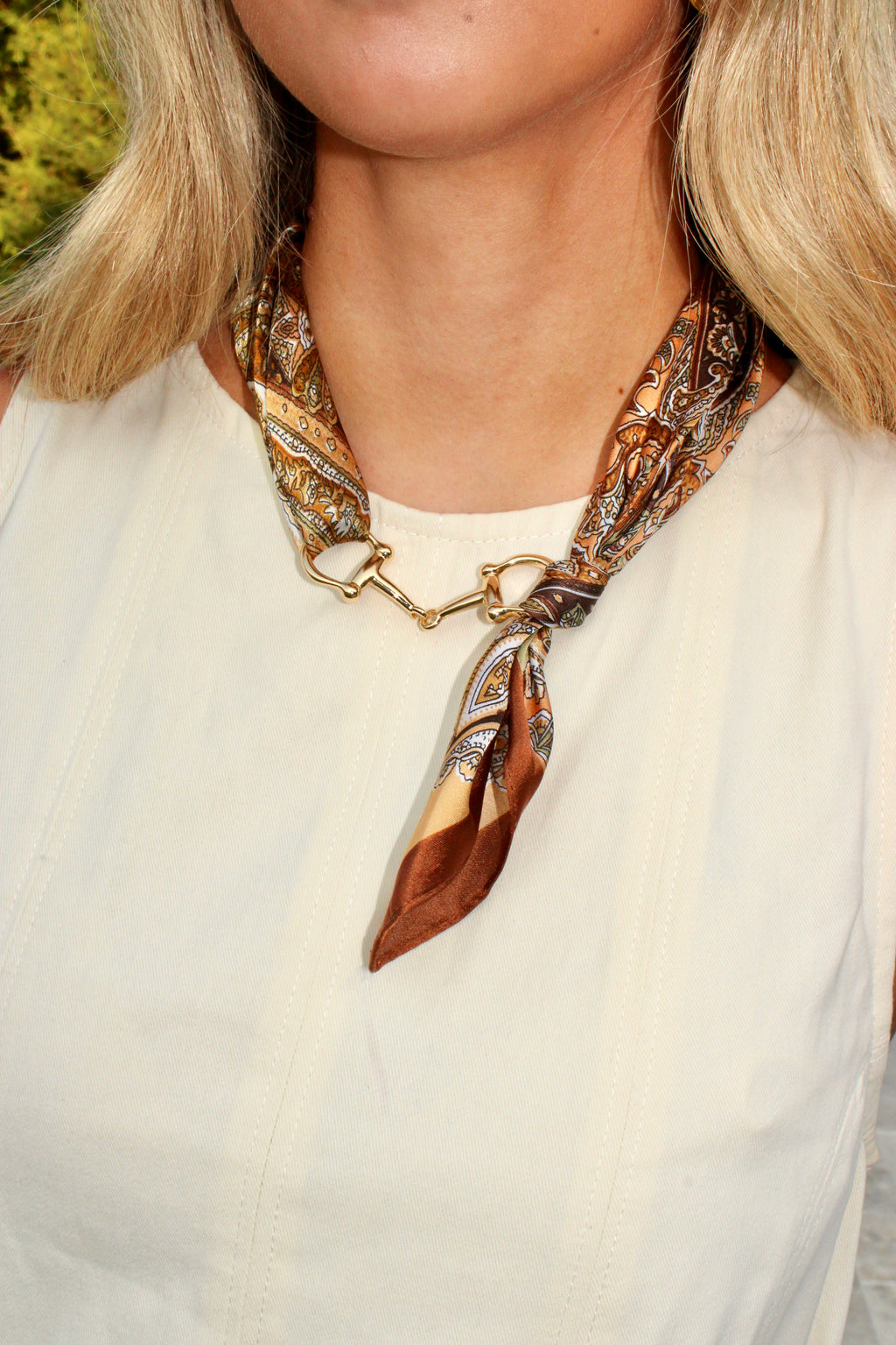 Horse Bit Scarf Necklace: Brown