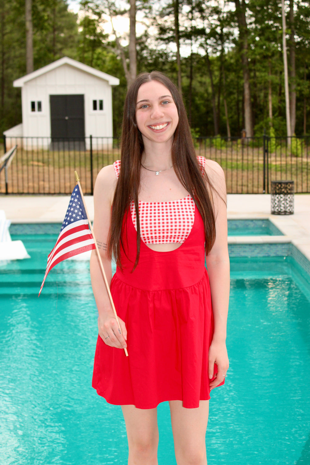 Gingham Romper: Red & White