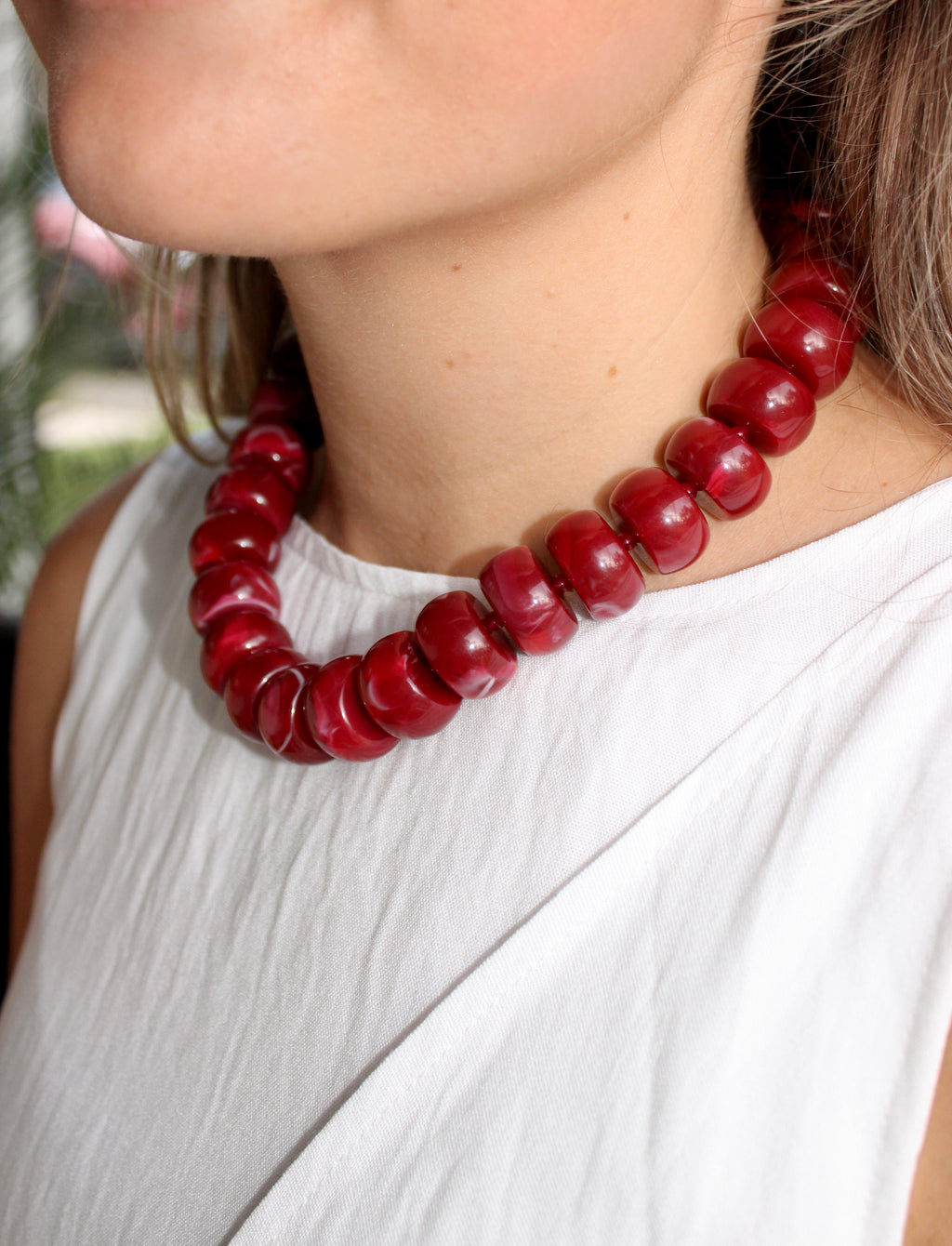 Bold Bead Necklace: Red