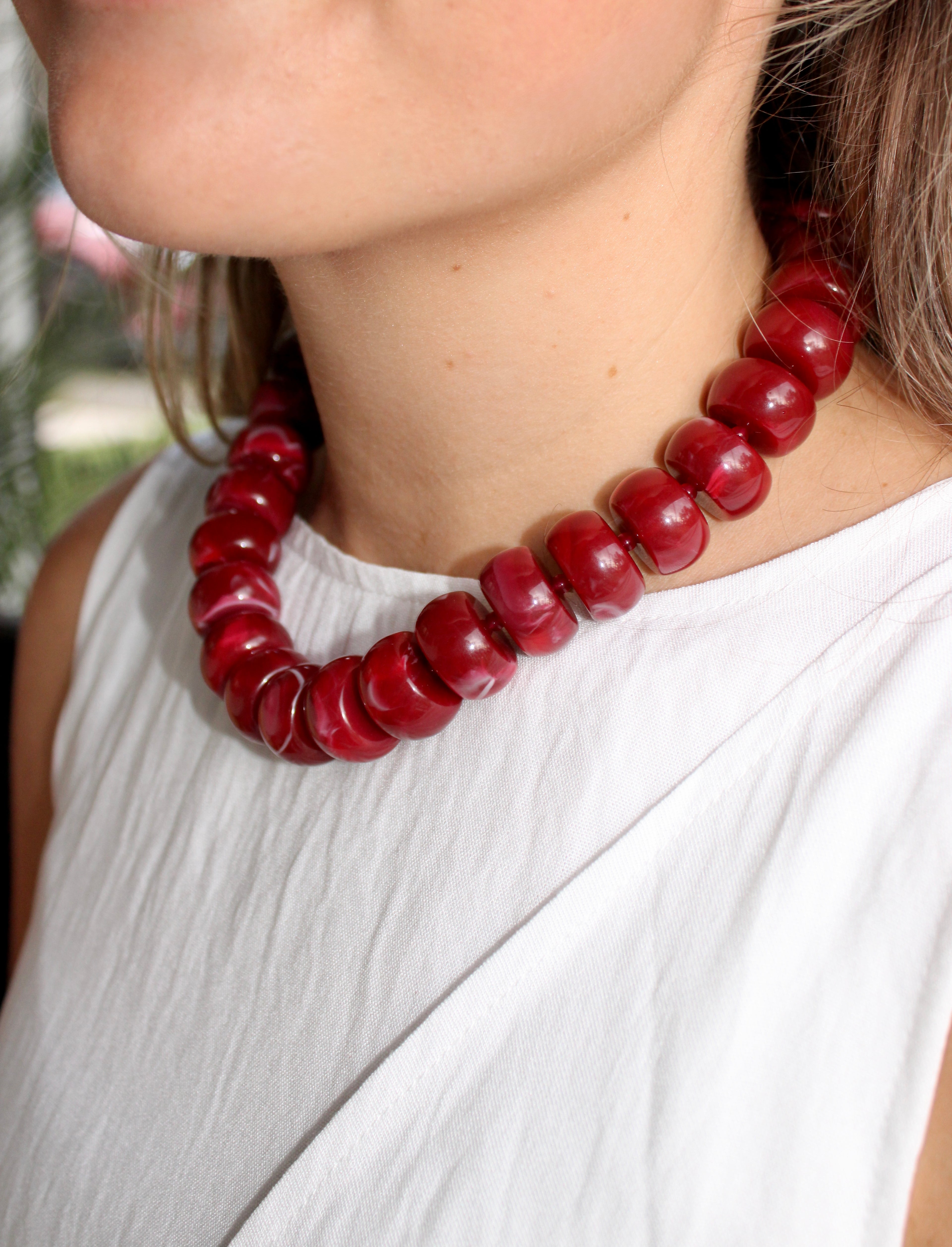 Bold Bead Necklace: Red