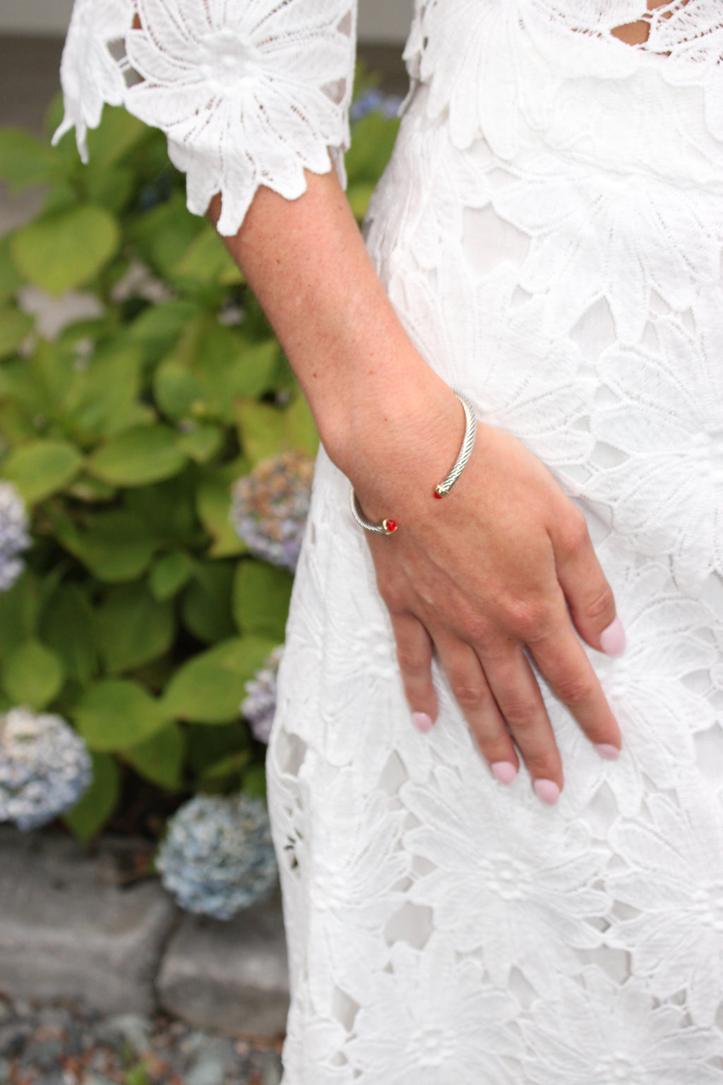 Stone Tip Cuff Bracelet: Red