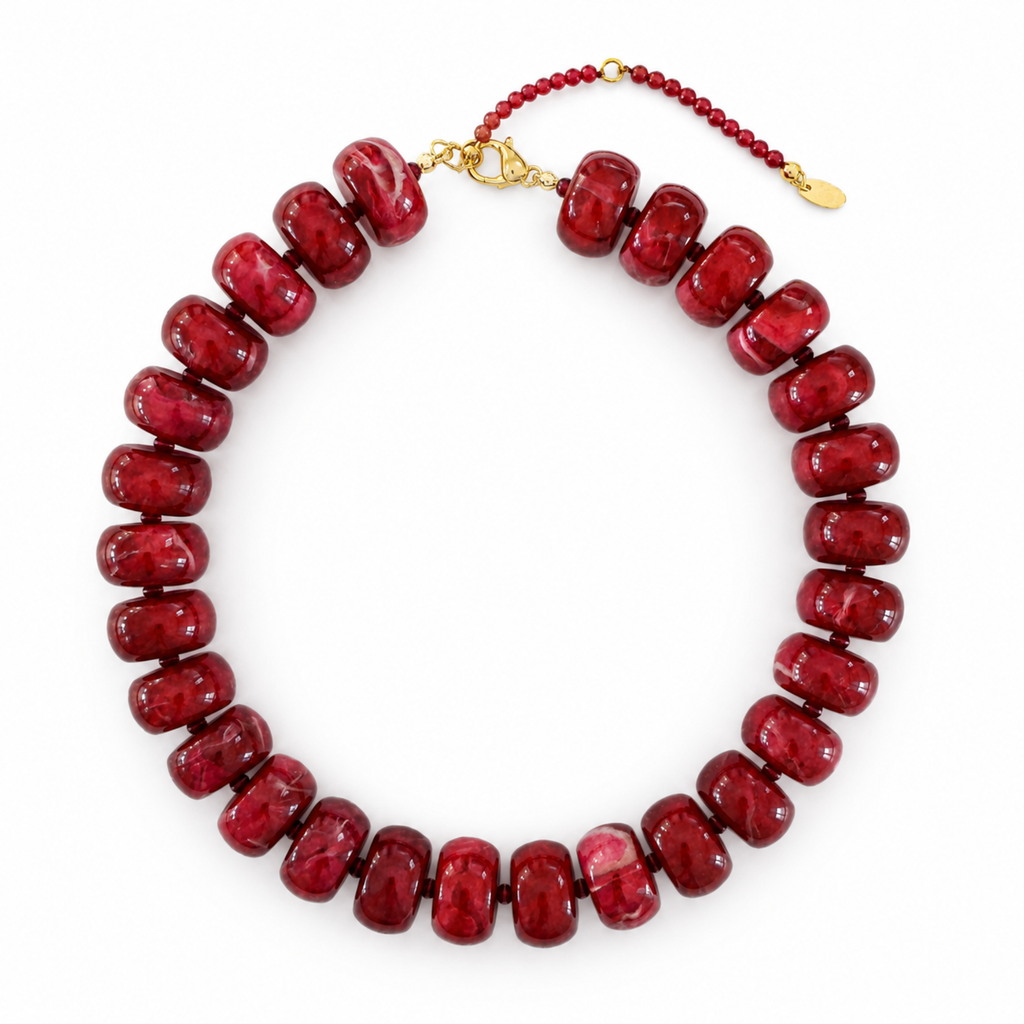 Bold Bead Necklace: Red